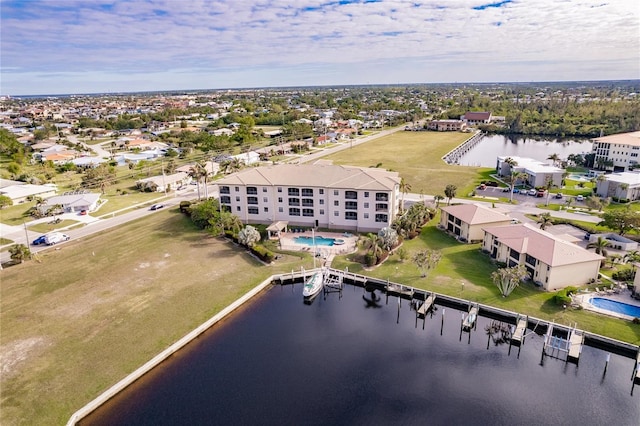 drone / aerial view featuring a water view