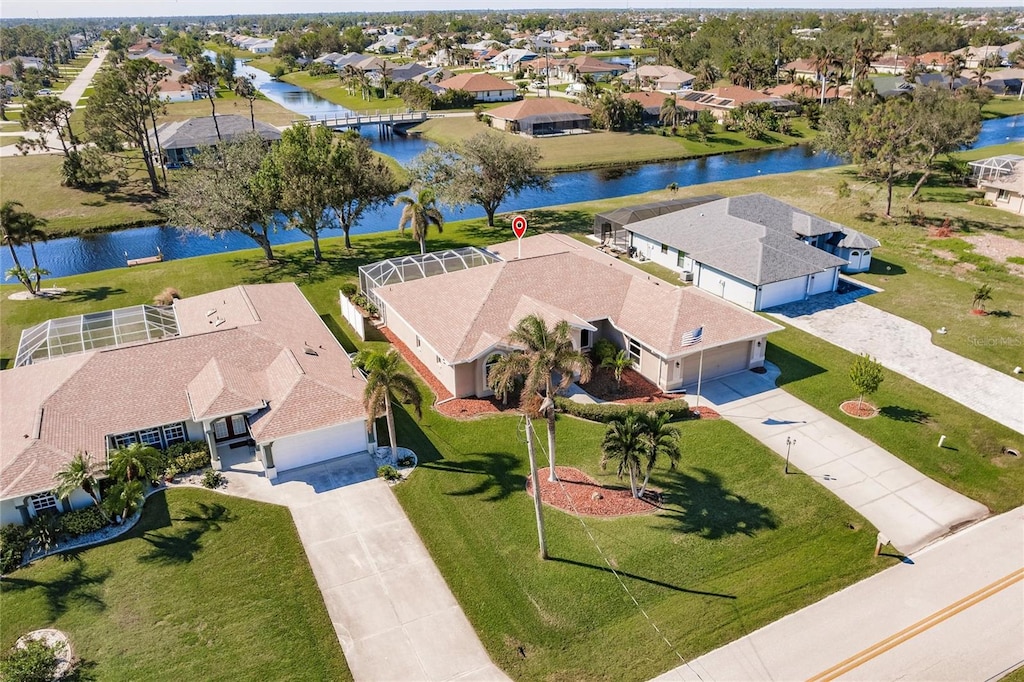 aerial view with a water view