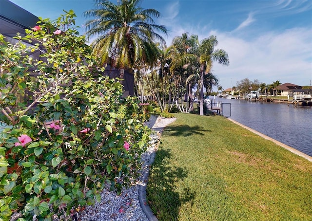 view of yard with a water view