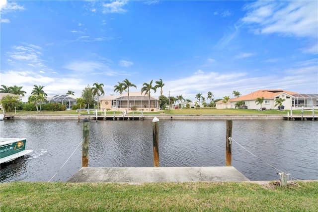 dock area with a water view