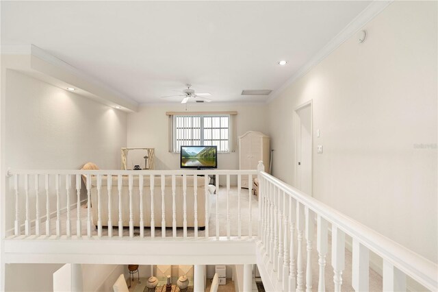 3800 Bal Harbor Blvd Unit 312, Punta Gorda, FL 33950 - staircase featuring ornamental molding, a ceiling fan, and recessed lighting