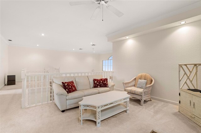 3800 Bal Harbor Blvd Unit 312, Punta Gorda, FL 33950 - carpeted living area featuring ceiling fan, baseboards, recessed lighting, and ornamental molding