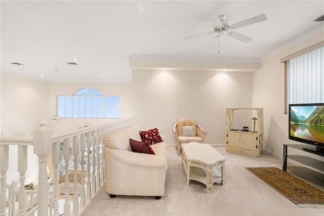 3800 Bal Harbor Blvd Unit 312, Punta Gorda, FL 33950 - sitting room featuring a ceiling fan, crown molding, light carpet, and recessed lighting
