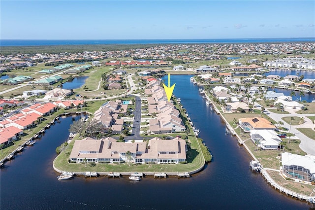 drone / aerial view featuring a water view