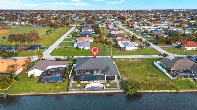 bird's eye view featuring a water view