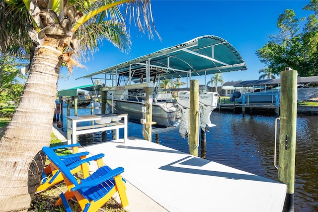 view of dock with a water view