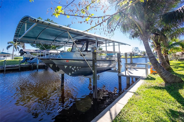 dock area with a water view