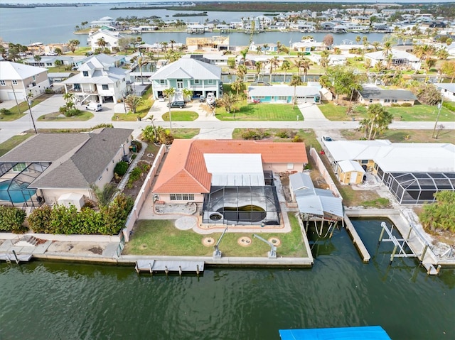 aerial view featuring a water view