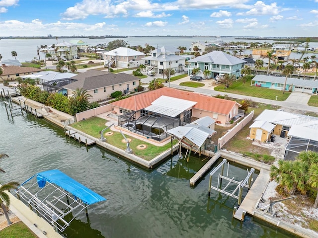 aerial view with a water view