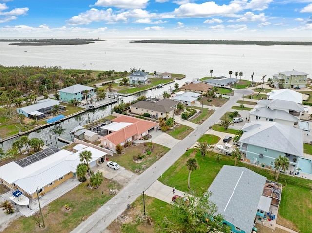 aerial view with a water view