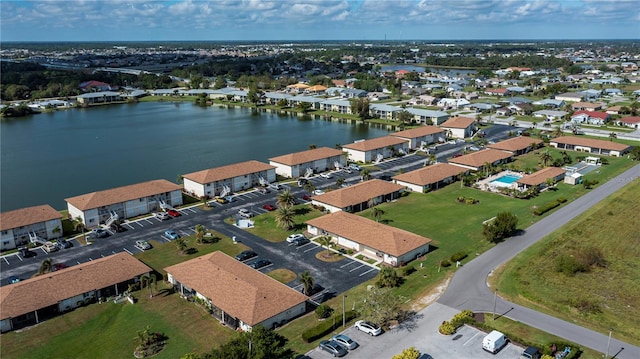 aerial view with a water view