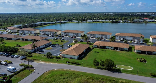 aerial view featuring a water view