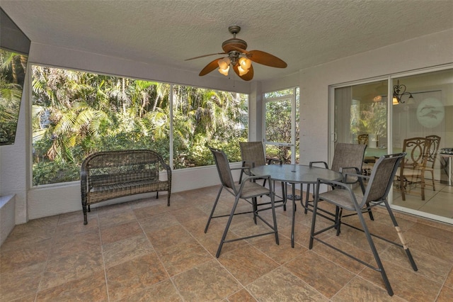 sunroom featuring ceiling fan