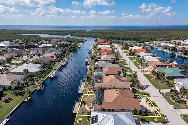 aerial view with a water view