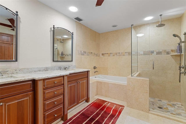 bathroom with vanity and plus walk in shower