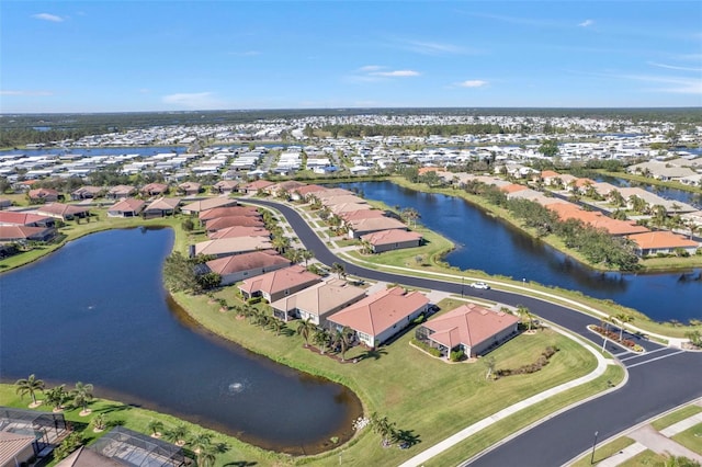 aerial view featuring a water view