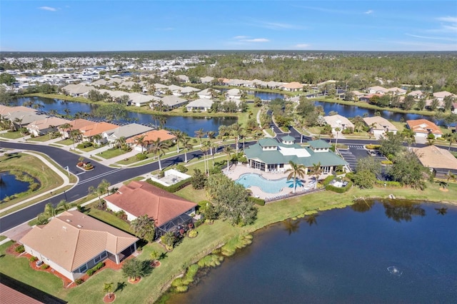 aerial view with a water view