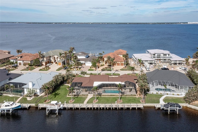 bird's eye view featuring a water view