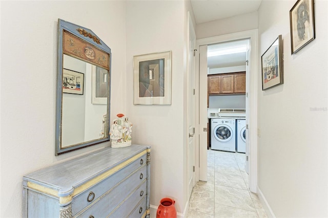 corridor featuring independent washer and dryer