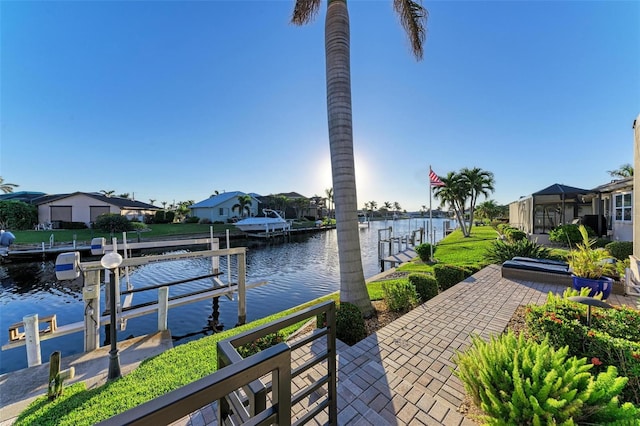 view of dock with a water view