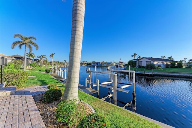 dock area with a water view