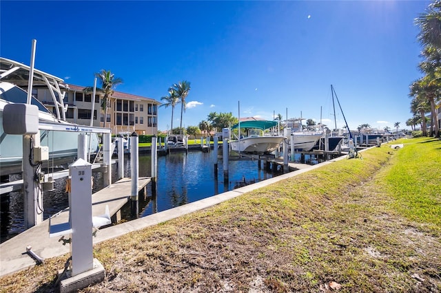 dock area with a water view