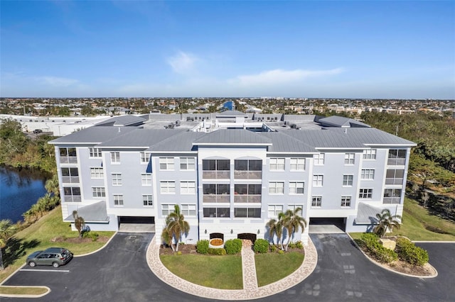 view of building exterior featuring a water view