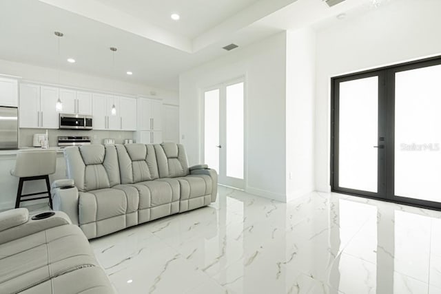 living room featuring french doors