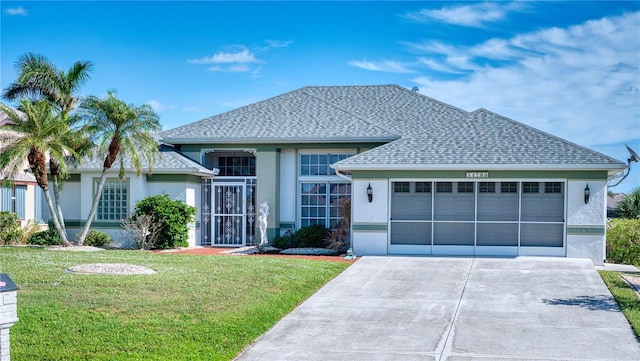 view of front of home with a garage and a front yard