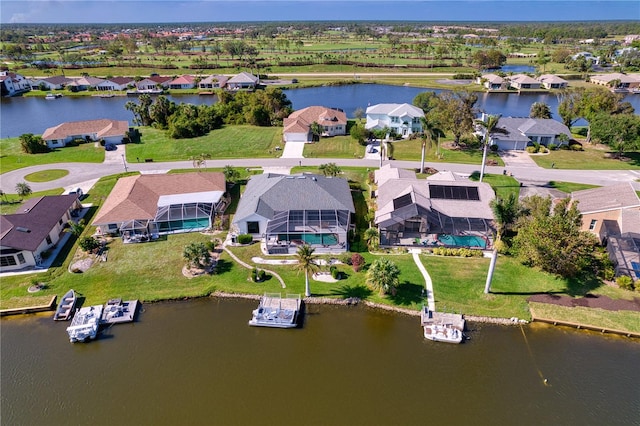 aerial view with a water view