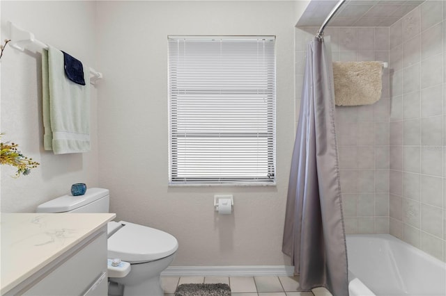 full bathroom with tile patterned flooring, vanity, shower / bath combination with curtain, and toilet