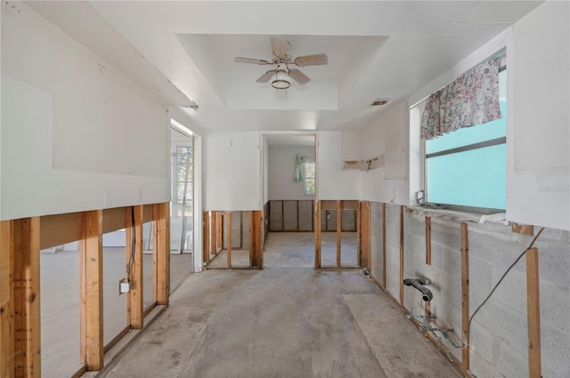 interior space featuring a tray ceiling and plenty of natural light