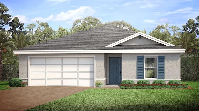 view of front facade with a garage and a front lawn