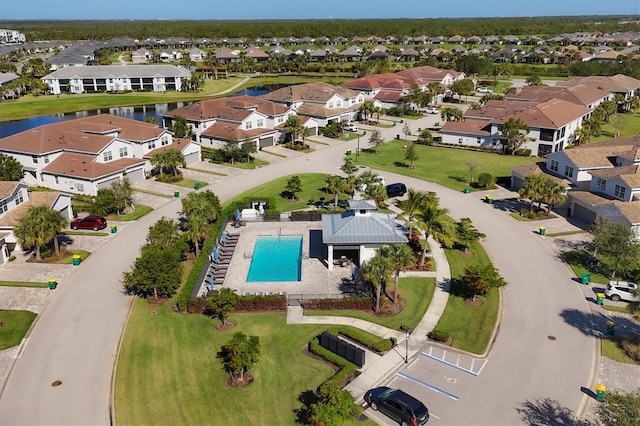 aerial view with a water view