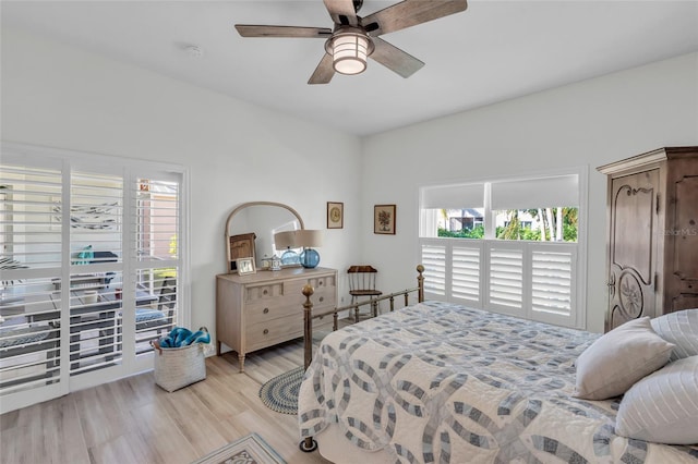 bedroom featuring ceiling fan and light hardwood / wood-style floors