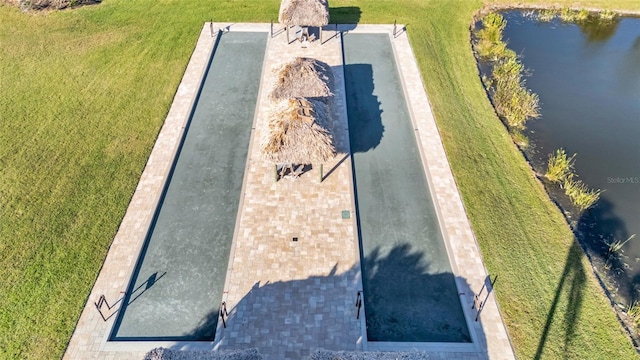 aerial view with a water view