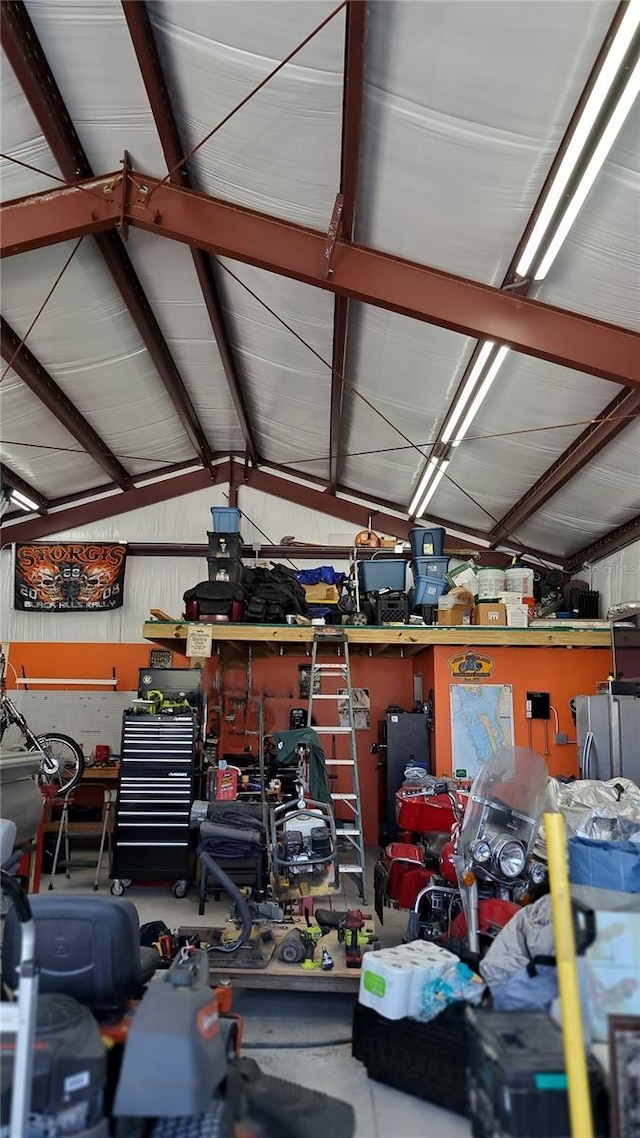 garage featuring a workshop area