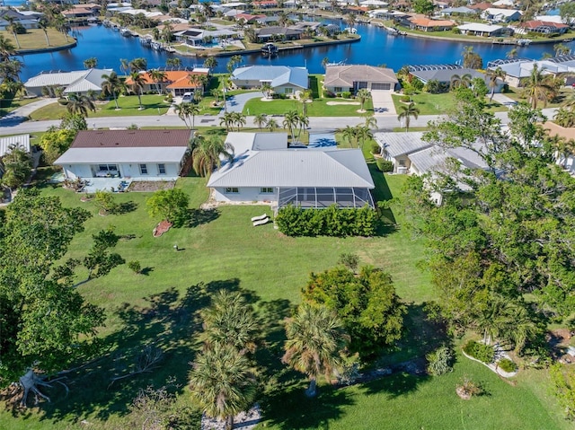 aerial view with a water view