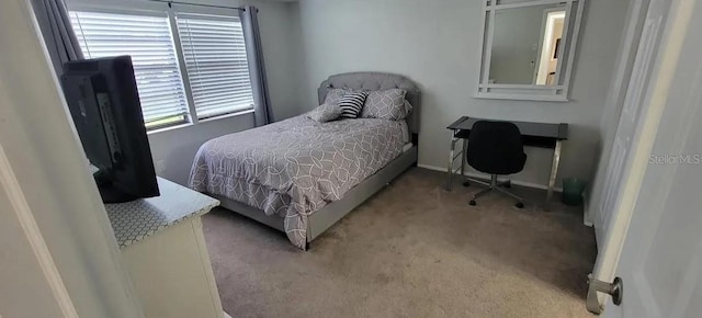 bedroom with light carpet