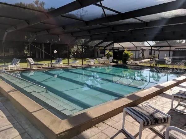 view of swimming pool with a patio area and a lanai