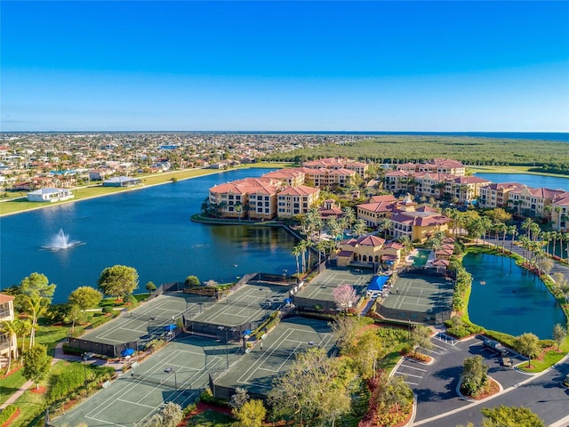 aerial view featuring a water view