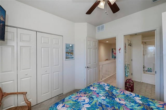 bedroom featuring a closet and ceiling fan