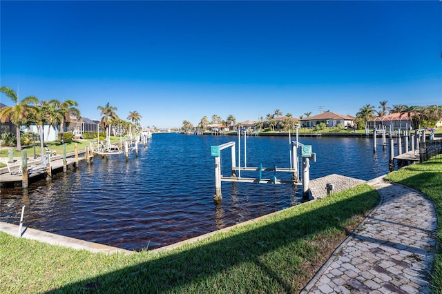 view of dock with a water view