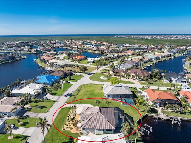 bird's eye view featuring a water view