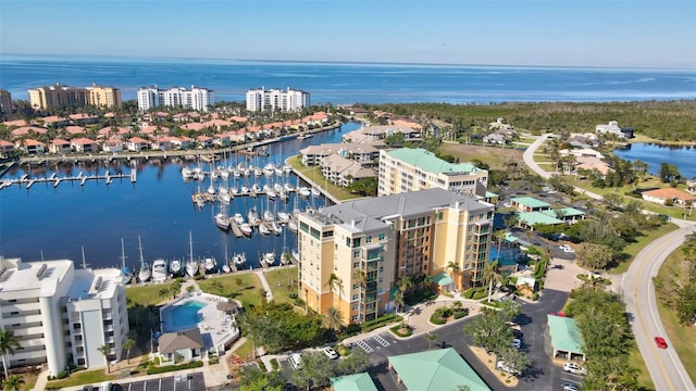 aerial view featuring a water view