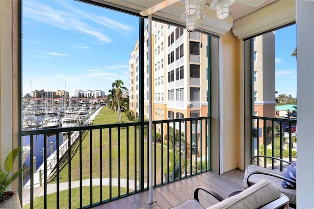 balcony with ceiling fan