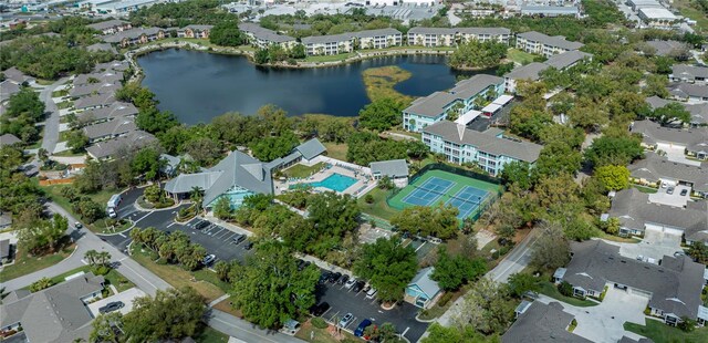 aerial view with a water view