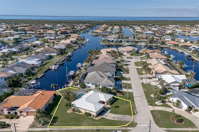 aerial view with a water view