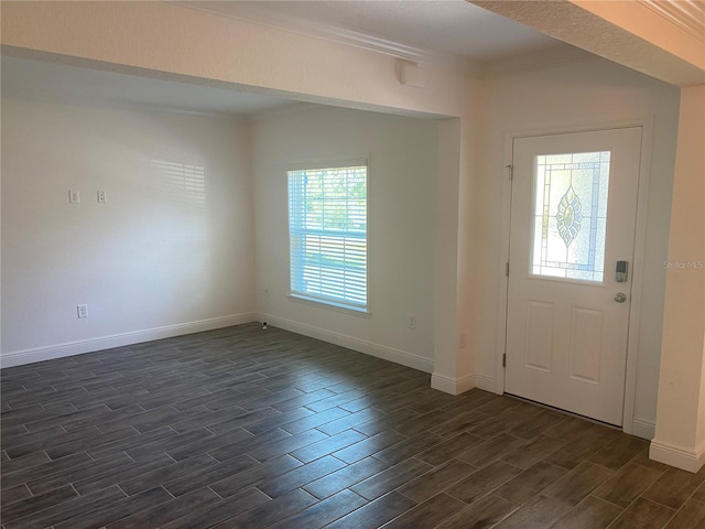 entrance foyer featuring dark hardwood / wood-style floors and ornamental molding