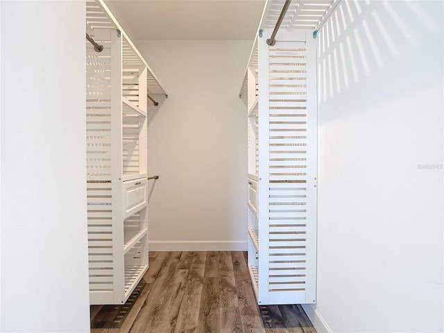 walk in closet featuring dark hardwood / wood-style floors